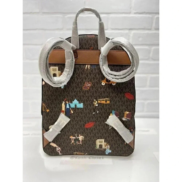 MICHAEL KORS JET SET GIRLS LARGE ZIP JAYCEE BACKPACK - BROWN MULTI - Picture 4 of 11